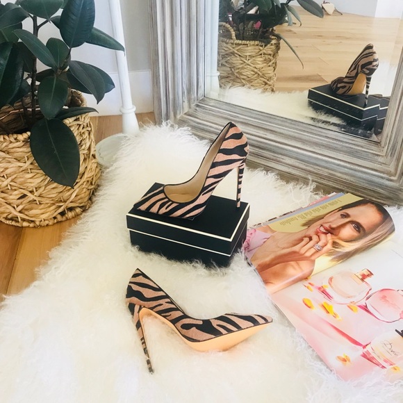 FSJ Shoes - Horsehair Stiletto Heels Zebra Print Pumps